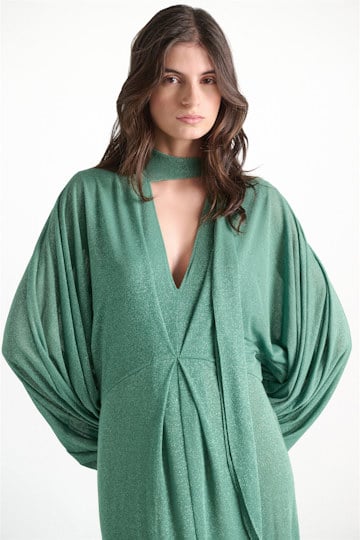 Dorothee Schumacher Bodenlanges Kleid aus Lurex-Jersey emerald Model Detail View