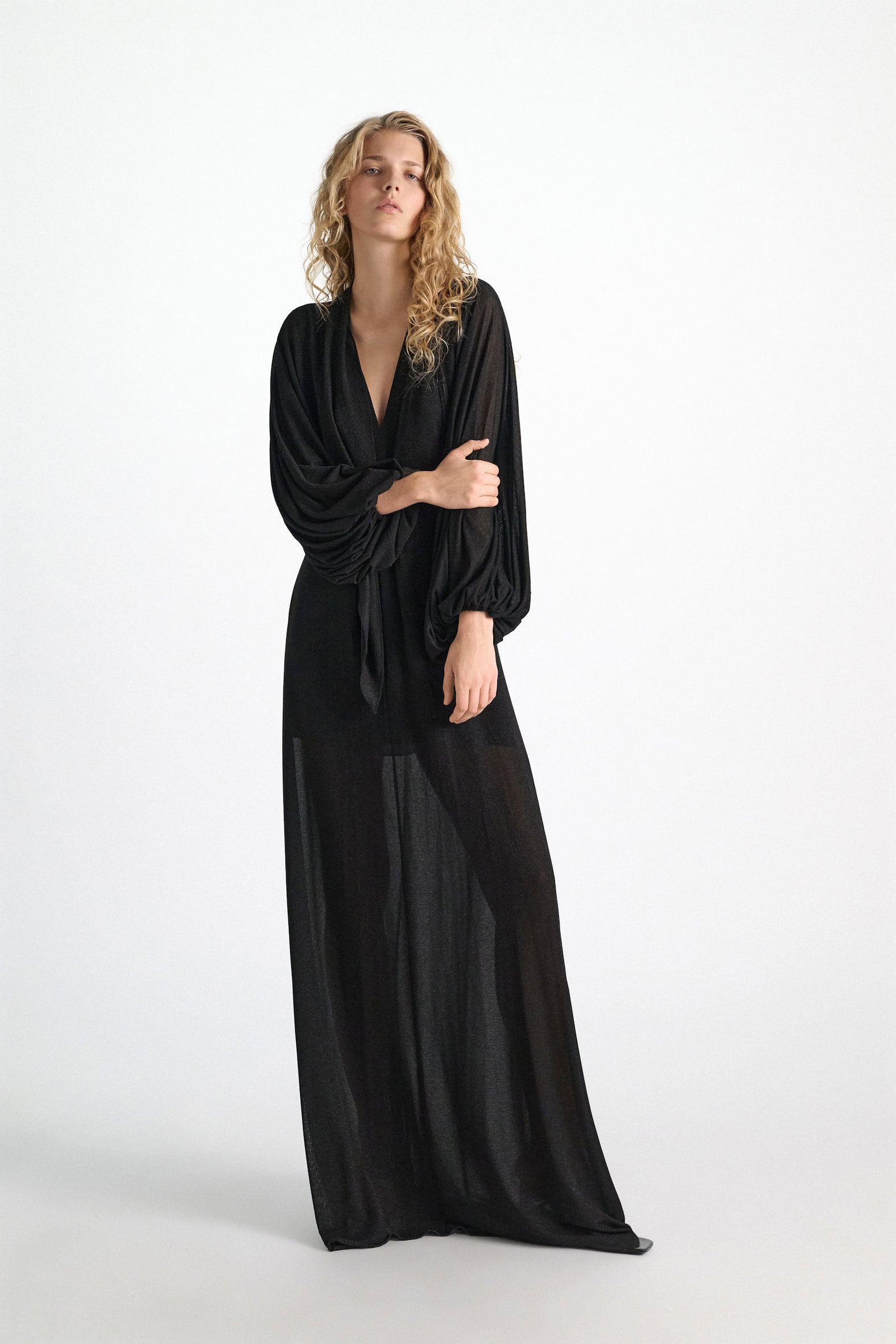 Dorothee Schumacher Bodenlanges Kleid aus Lurex-Jersey vinyl black Model Detail View