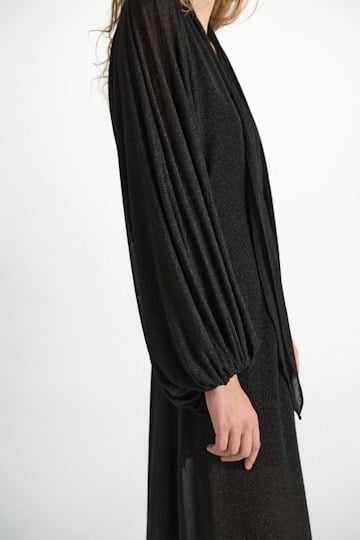 Dorothee Schumacher Bodenlanges Kleid aus Lurex-Jersey vinyl black Model Detail View
