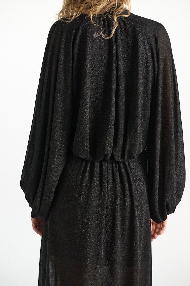 Dorothee Schumacher Bodenlanges Kleid aus Lurex-Jersey vinyl black Model Detail View