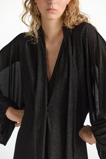 Dorothee Schumacher Bodenlanges Kleid aus Lurex-Jersey vinyl black Model Detail View