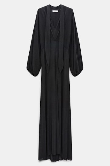Dorothee Schumacher Bodenlanges Kleid aus Lurex-Jersey vinyl black Product Front View