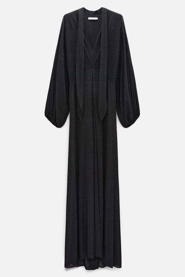 Dorothee Schumacher Bodenlanges Kleid aus Lurex-Jersey vinyl black Product Front View