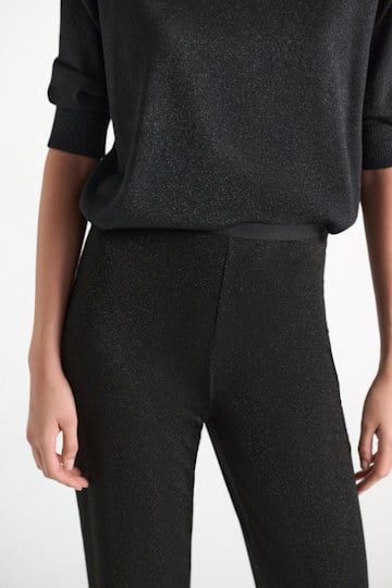 Dorothee Schumacher Lurex-jersey pants vinyl black Model Detail View