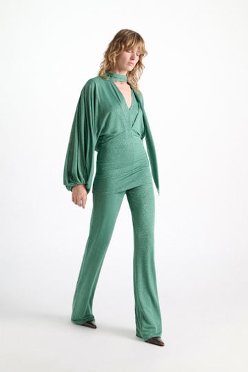 Dorothee Schumacher Tunika-Bluse aus Lurex-Jersey emerald Model Front View