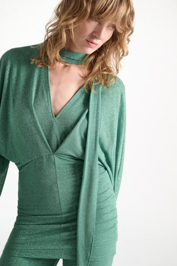 Dorothee Schumacher Tunika-Bluse aus Lurex-Jersey emerald Model Detail View
