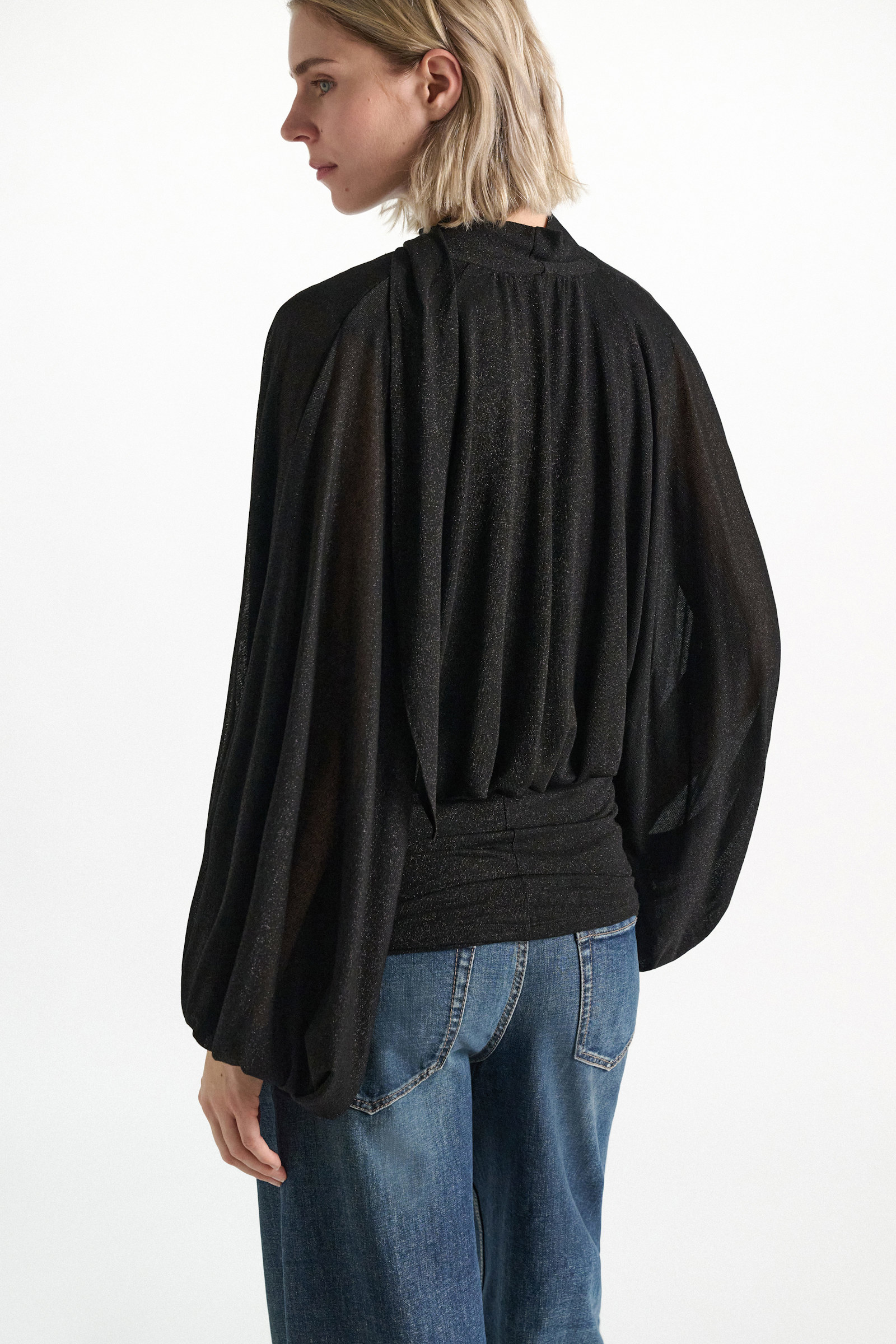 Dorothee Schumacher Tunika-Bluse aus Lurex-Jersey vinyl black Model Detail View