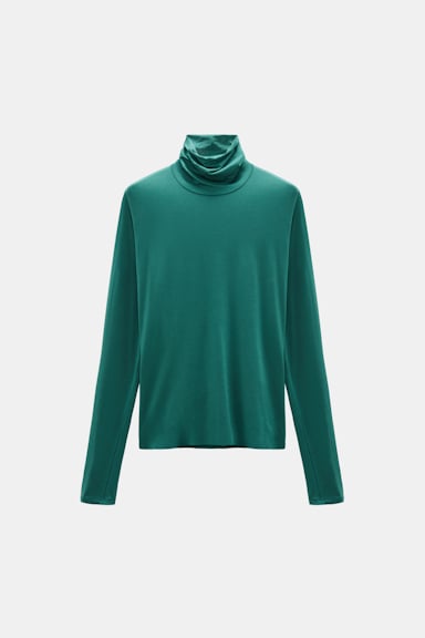 Dorothee Schumacher Glänzender Rollkragen mit langem Arm emerald