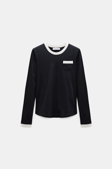 Dorothee Schumacher Longsleeve mit Kontrastbündchen vinyl black Product Front View
