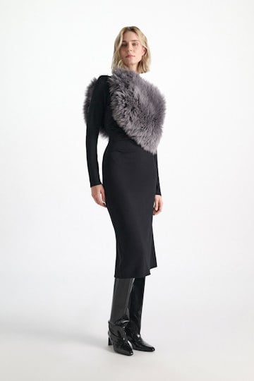 Dorothee Schumacher Travel jersey draped dress vinyl black Model Front View