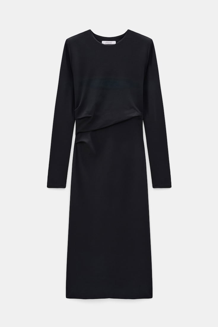 Dorothee Schumacher Travel jersey draped dress vinyl black Product Front View