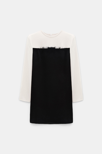 Dorothee Schumacher Mini-Shiftkleid aus japanischem Crêpe cream black patch Product Front View