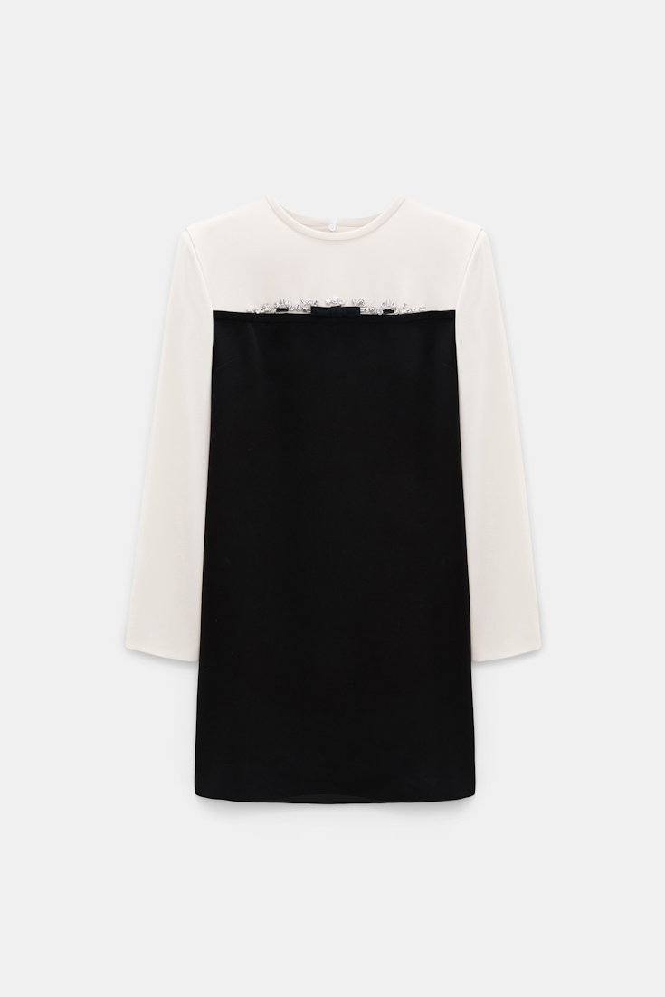 Dorothee Schumacher Mini-Shiftkleid aus japanischem Crêpe cream black patch Product Front View