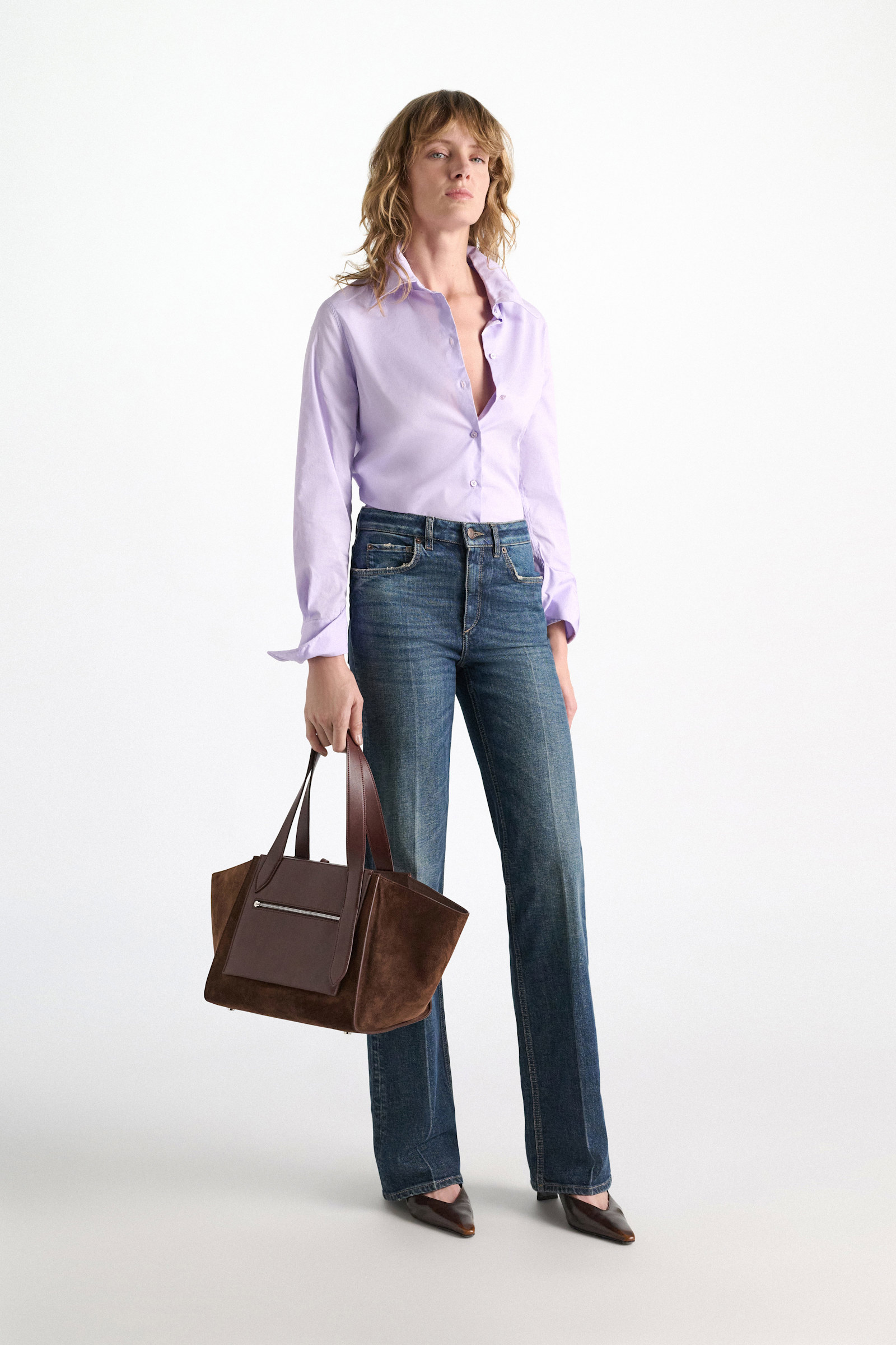 Dorothee Schumacher Cropped Bluse aus Stretch-Popeline lilac Model Front View