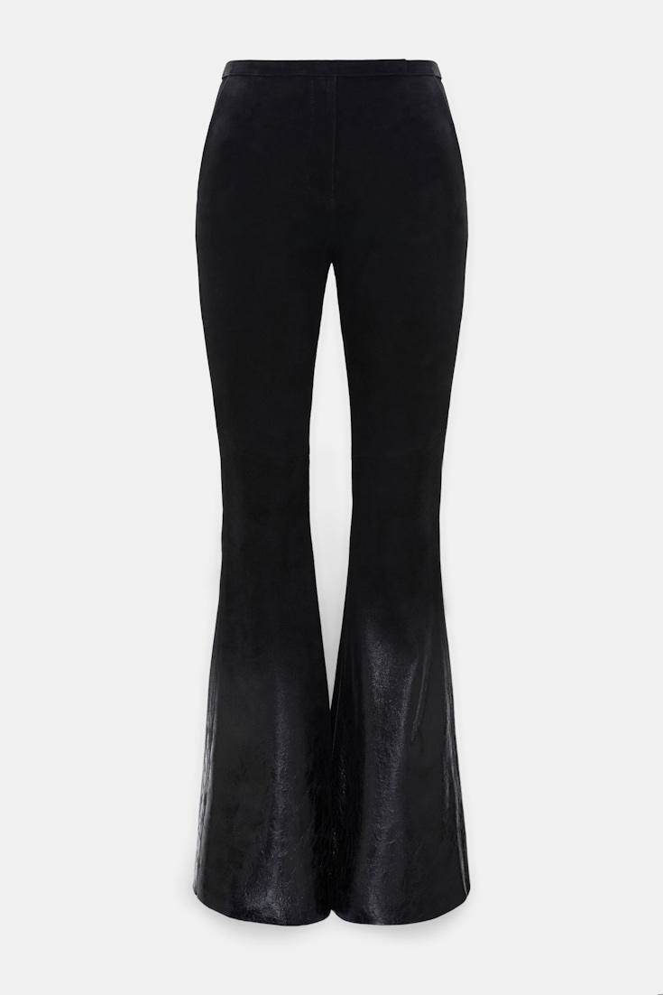 Dorothee Schumacher Wildleder-Flared-Hose mit glänzendem Degradé-Verlauf vinyl black Product Front View