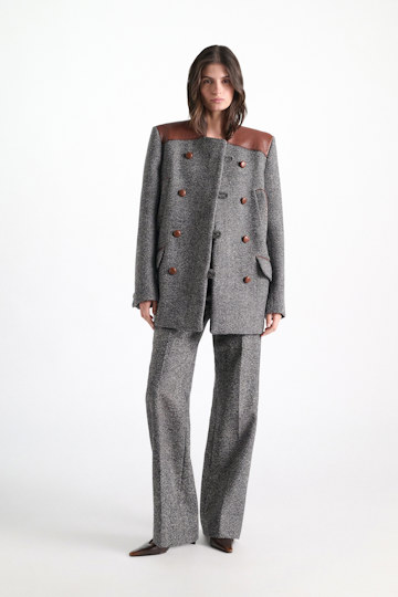 Dorothee Schumacher Virgin wool herringbone coat stereo grey herringbone Model Front View