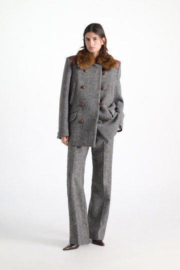 Dorothee Schumacher Virgin wool herringbone coat stereo grey herringbone Model Detail View