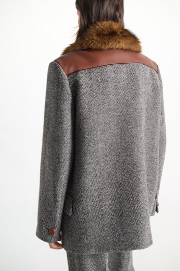 Dorothee Schumacher Virgin wool herringbone coat stereo grey herringbone Model Detail View