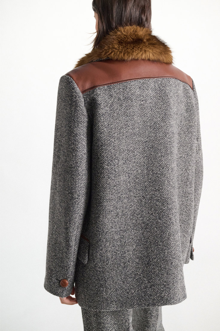 Dorothee Schumacher Virgin wool herringbone coat stereo grey herringbone Model Detail View