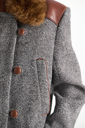Dorothee Schumacher Virgin wool herringbone coat stereo grey herringbone Model Detail View