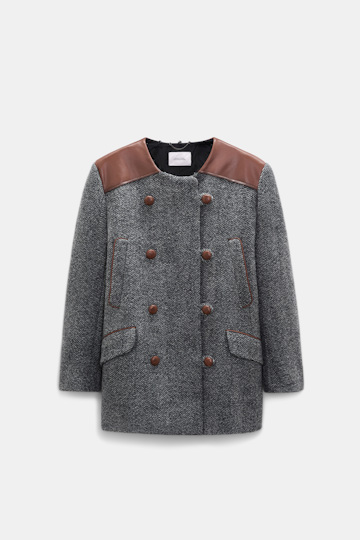Dorothee Schumacher Virgin wool herringbone coat stereo grey herringbone Model Detail View