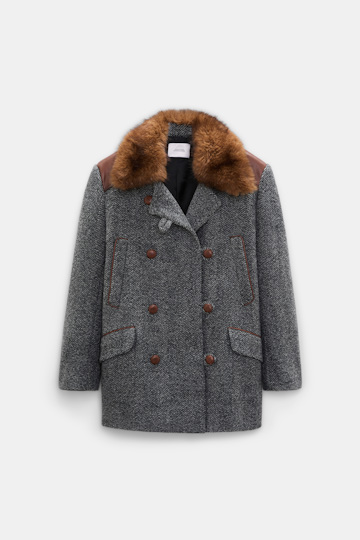 Dorothee Schumacher Virgin wool herringbone coat stereo grey herringbone Product Front View
