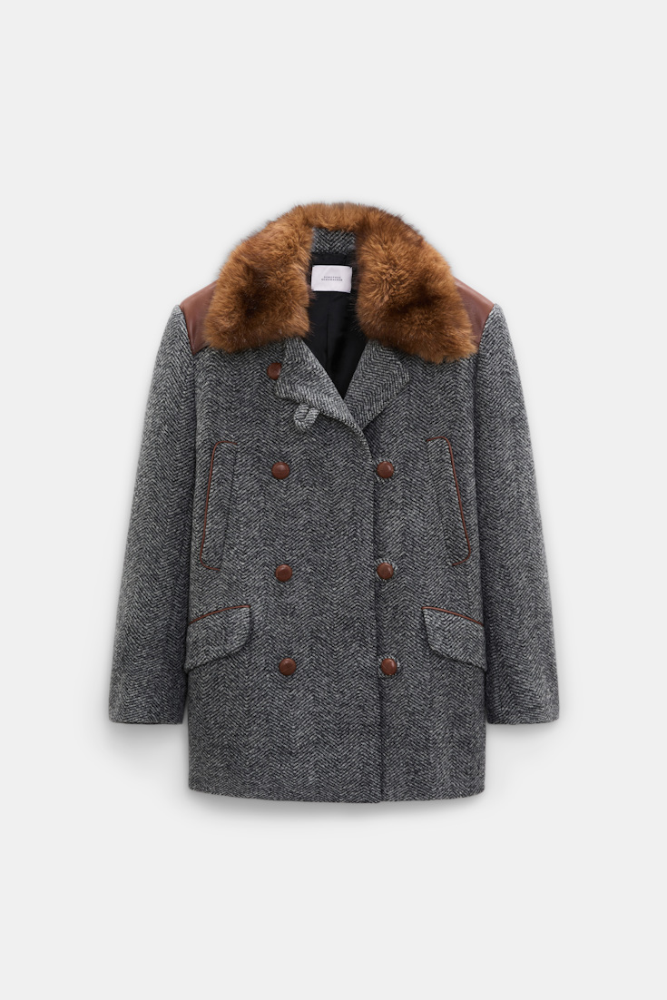 Dorothee Schumacher Virgin wool herringbone coat stereo grey herringbone Product Front View