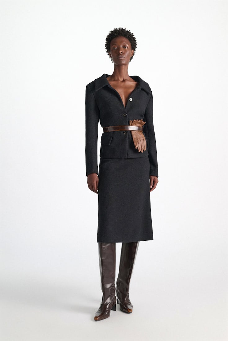 Dorothee Schumacher Bouclé skirt vinyl black Model Front View