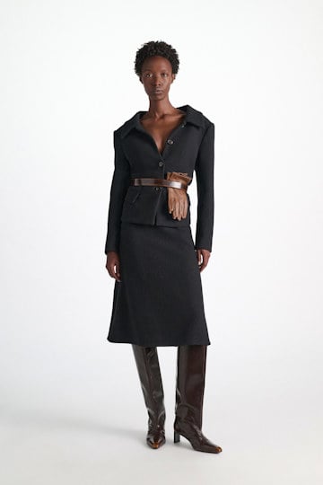 Dorothee Schumacher Bouclé blazer vinyl black Model Front View