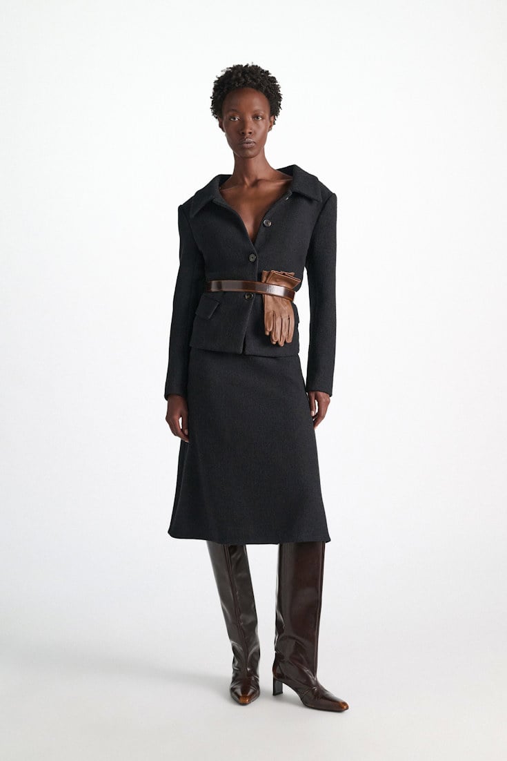 Dorothee Schumacher Bouclé blazer vinyl black Model Front View