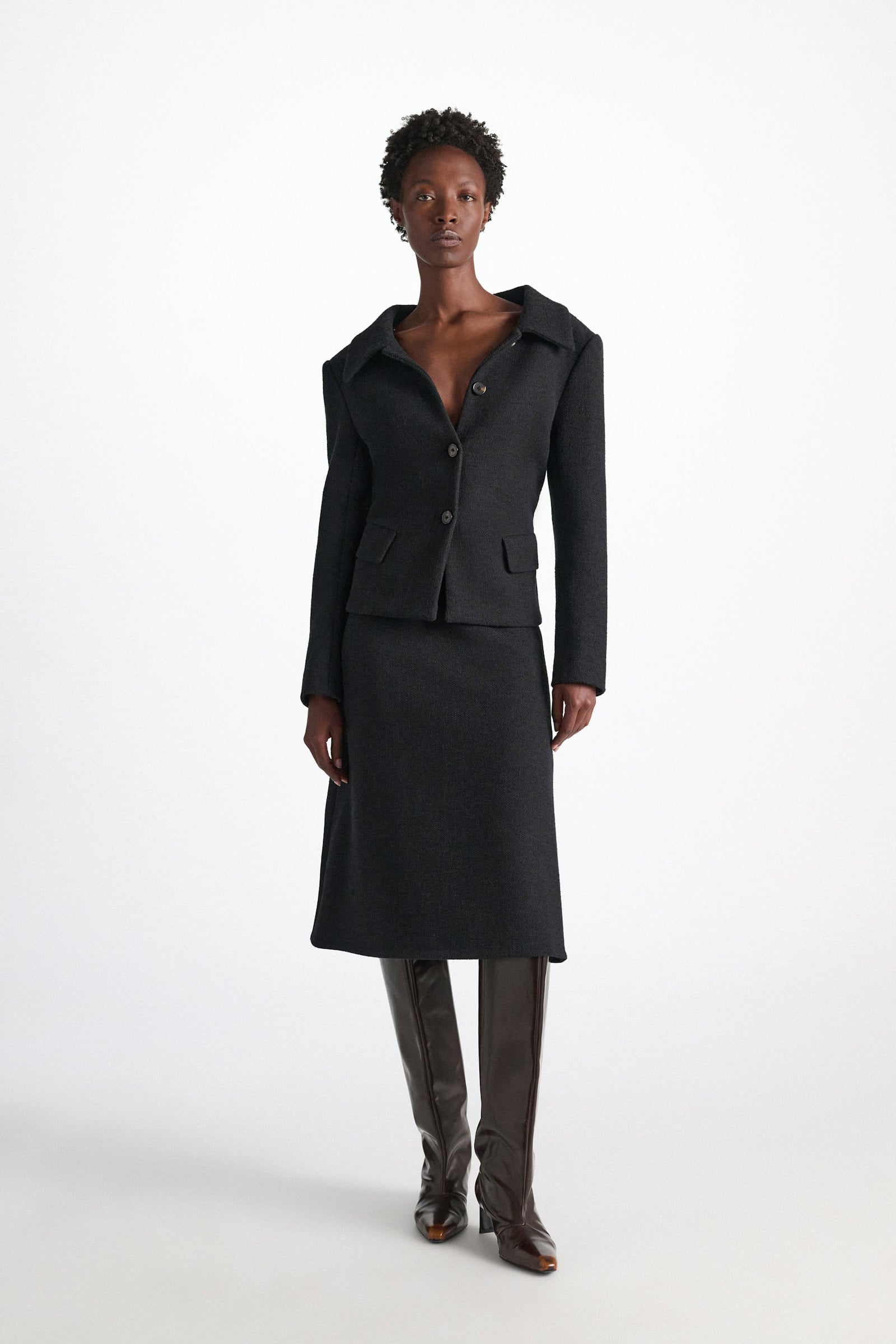 Dorothee Schumacher Bouclé blazer vinyl black Model Detail View