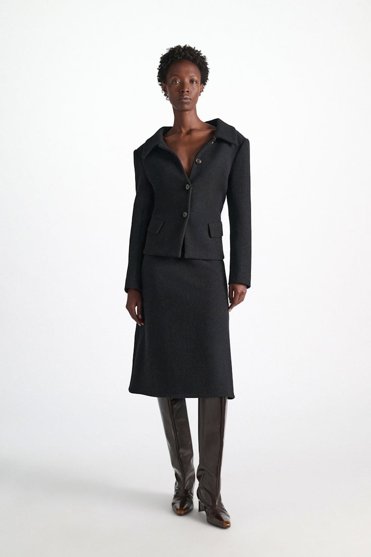 Dorothee Schumacher Bouclé blazer vinyl black Model Detail View