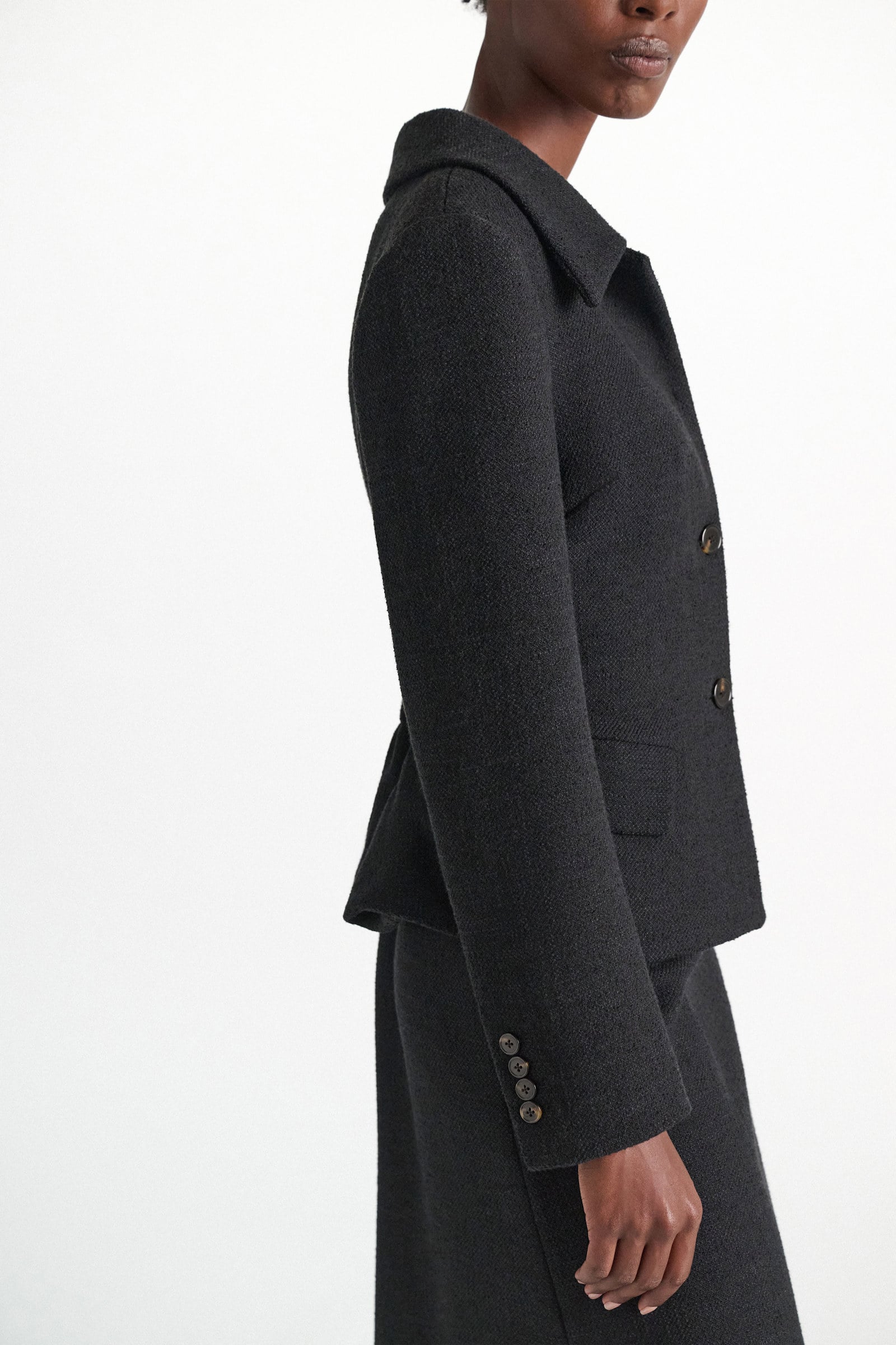 Dorothee Schumacher Bouclé blazer vinyl black Model Detail View