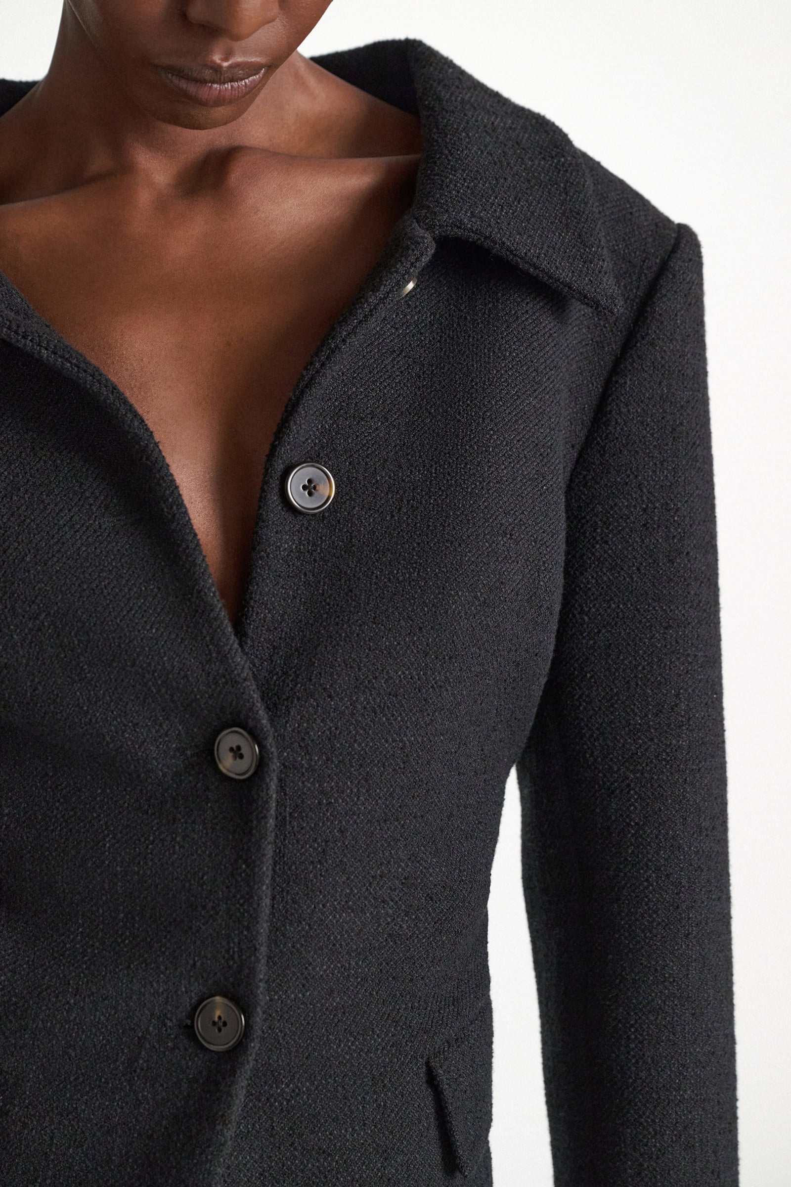 Dorothee Schumacher Bouclé blazer vinyl black Model Detail View