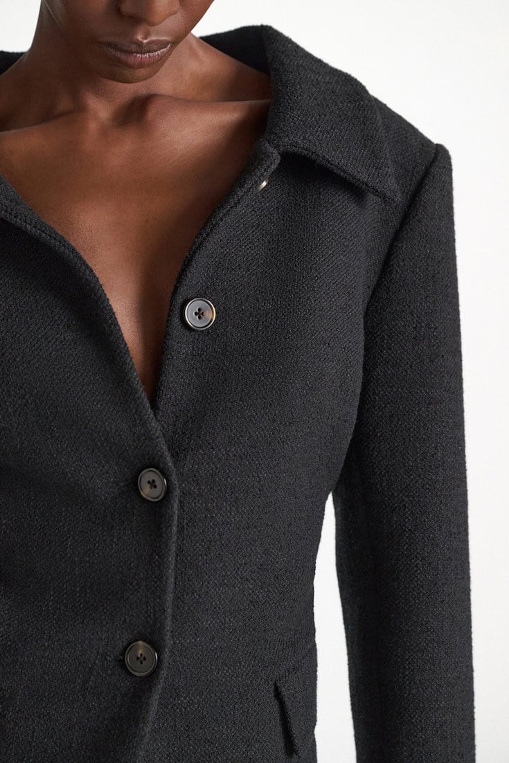 Dorothee Schumacher Bouclé blazer vinyl black Model Detail View