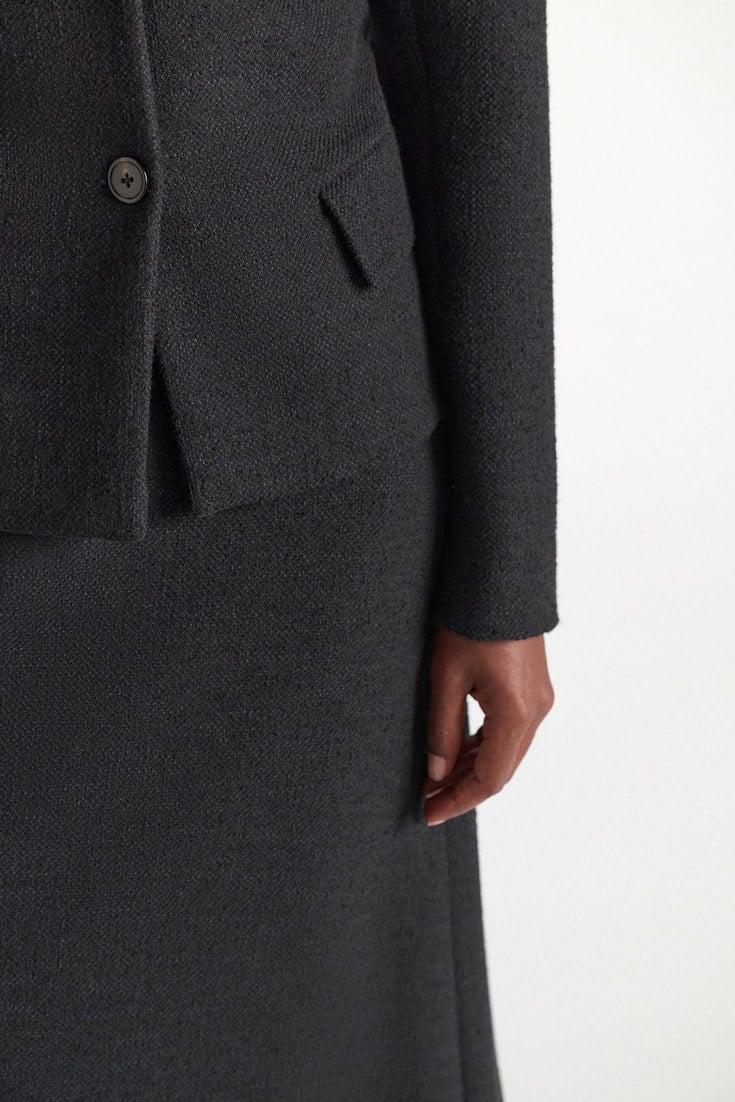 Dorothee Schumacher Bouclé blazer vinyl black Model Detail View