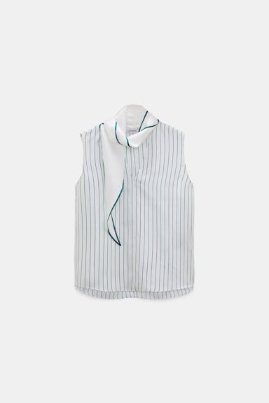 Dorothee Schumacher Ärmellose Bluse aus bedrucktem Seidentwill strip green