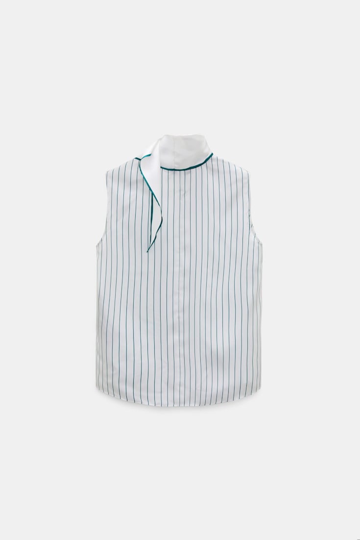 Dorothee Schumacher Ärmellose Bluse aus bedrucktem Seidentwill strip green Product Detail View