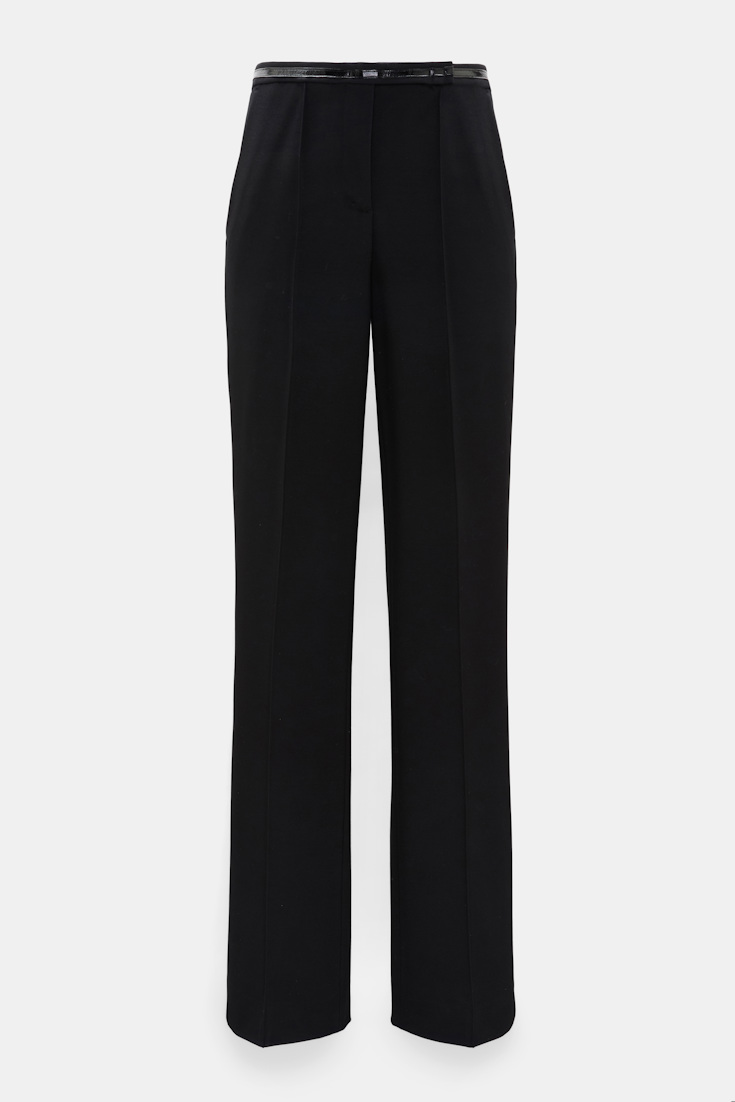 Dorothee Schumacher Wide leg pants in Punto Milano with patent vinyl black Product Front View