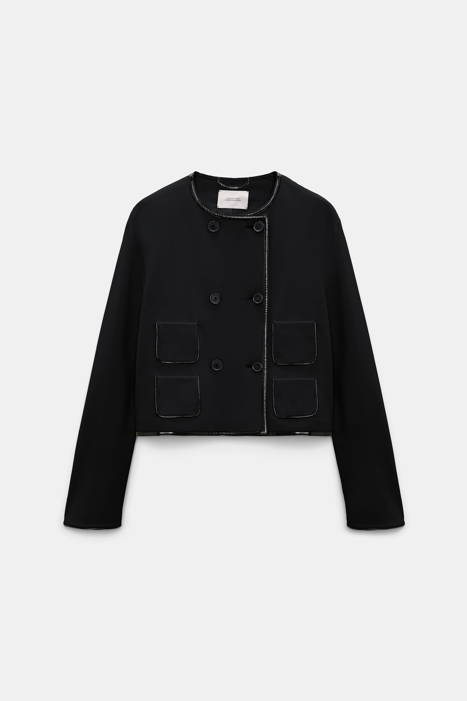 Dorothee Schumacher Cropped jacket in Punto Milano with patent vinyl black Product Front View