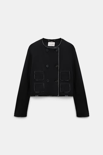 Dorothee Schumacher Cropped jacket in Punto Milano with patent vinyl black Product Front View