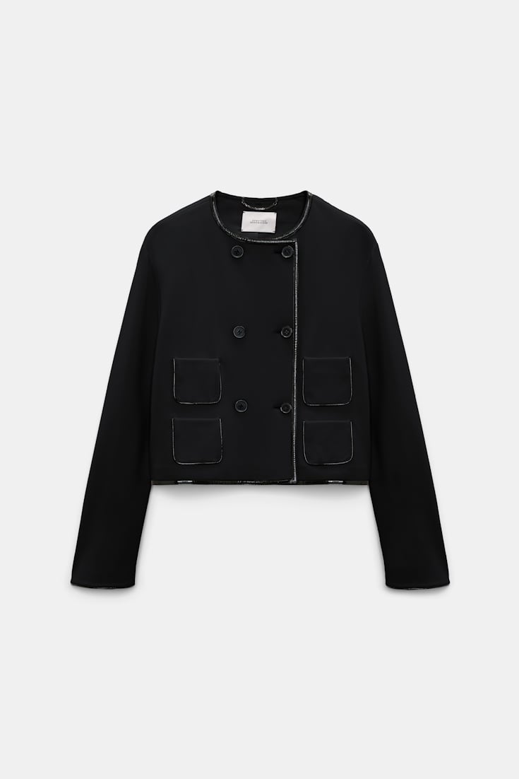 Dorothee Schumacher Cropped jacket in Punto Milano with patent vinyl black Product Front View