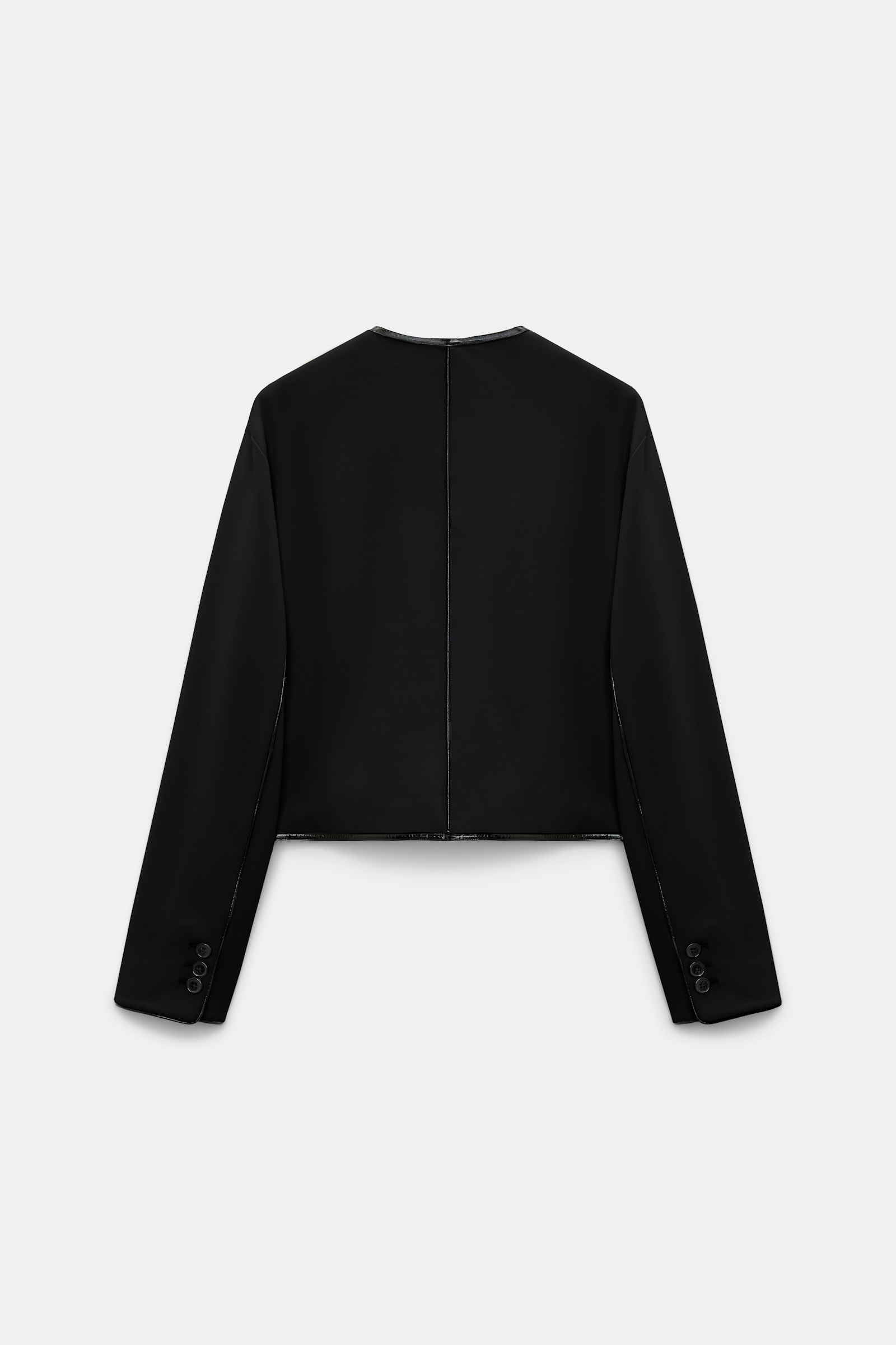 Dorothee Schumacher Cropped jacket in Punto Milano with patent vinyl black Product Detail View