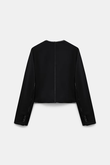 Dorothee Schumacher Cropped jacket in Punto Milano with patent vinyl black Product Detail View