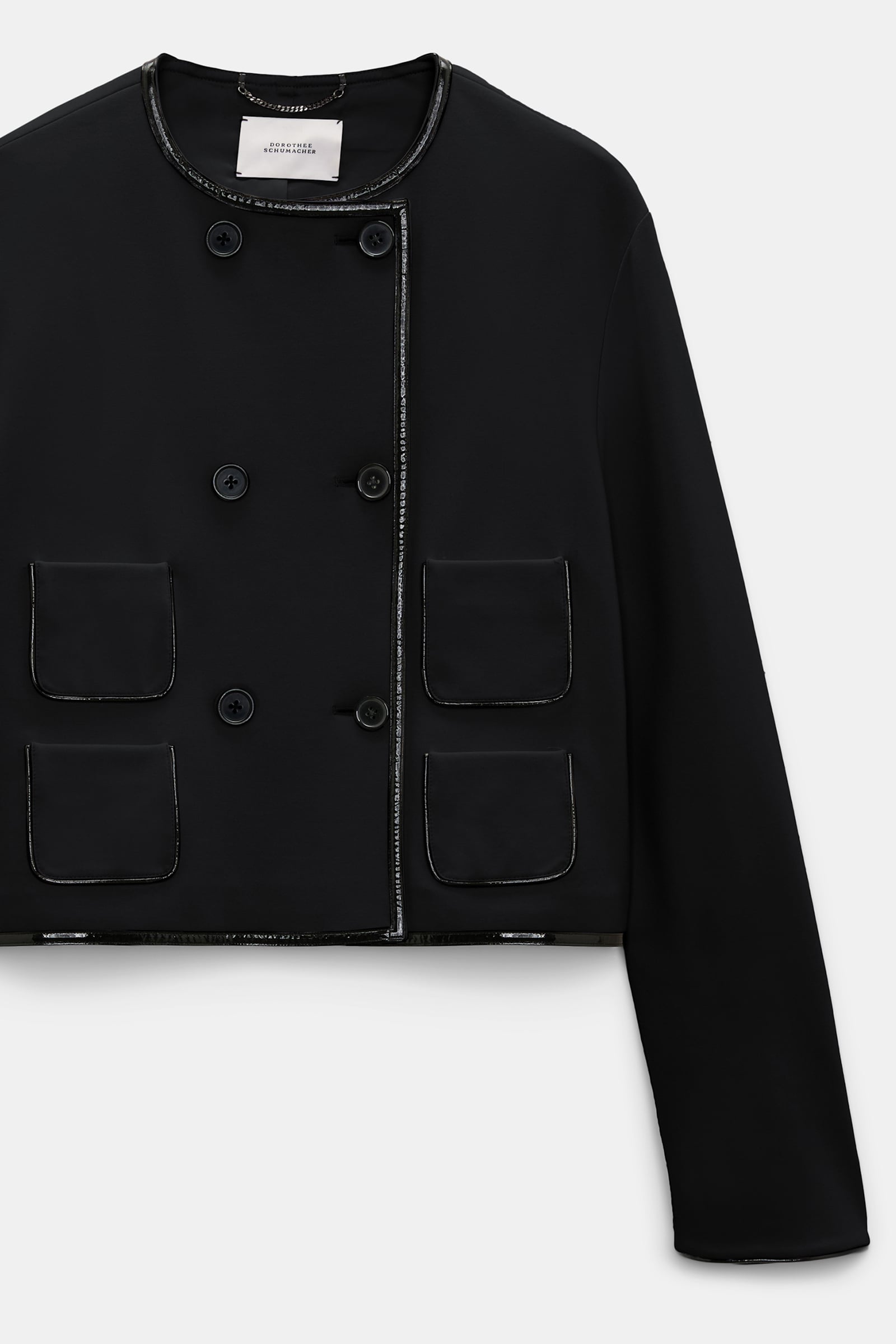 Dorothee Schumacher Cropped jacket in Punto Milano with patent vinyl black Product Detail View