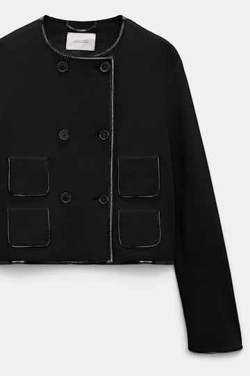 Dorothee Schumacher Cropped jacket in Punto Milano with patent vinyl black Product Detail View
