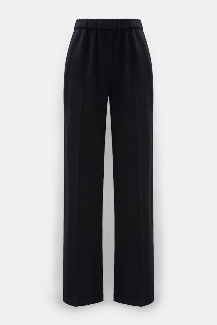 Dorothee Schumacher Trainingshose mit weitem Bein aus gebürsteter Wolle vinyl black Product Front View