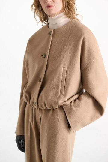 Dorothee Schumacher Blouson jacket in brushed wool almond Model Detail View