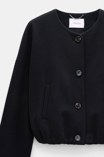 Dorothee Schumacher Blouson jacket in brushed wool vinyl black Product Detail View