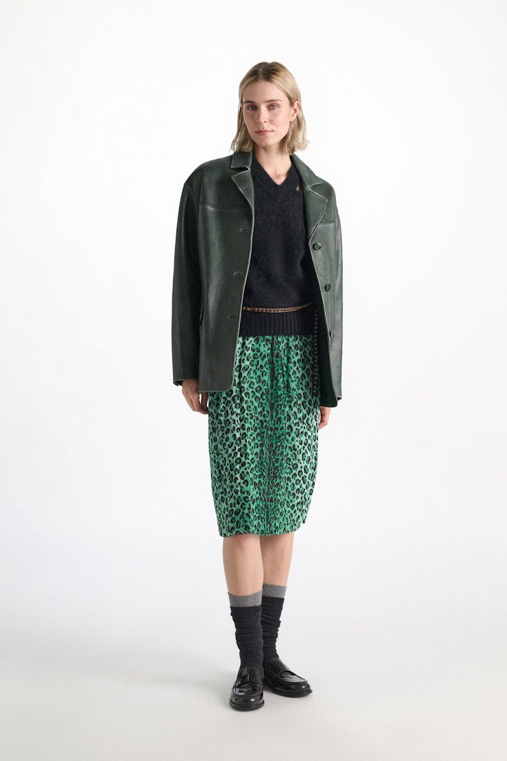 Dorothee Schumacher Leopard print midi skirt leo placed green Model Front View